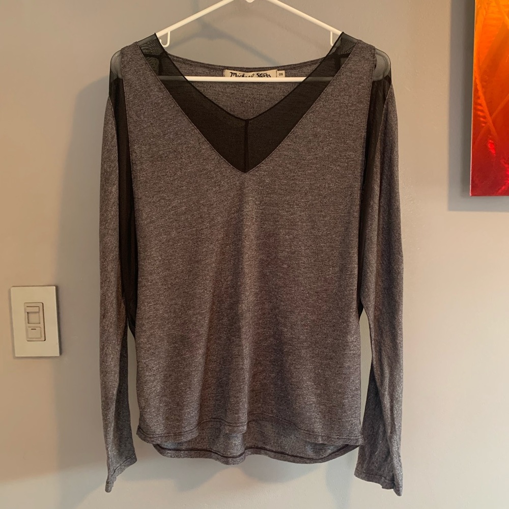 Long Sleeve Grey Shirt with Mesh Side Panels